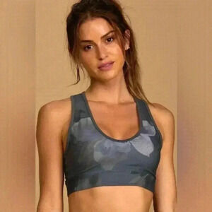 LULUS |  Amp it Up Grey Floral Print Low Impact Scoop Neck Sports Bra